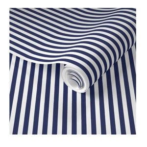 Wolfgang Nursery Suite -  Deep Navy Blue and White Stripe Wallpaper