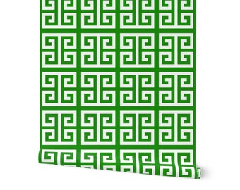 Traditional Greek Key Wallpaper in Kelly Green and White