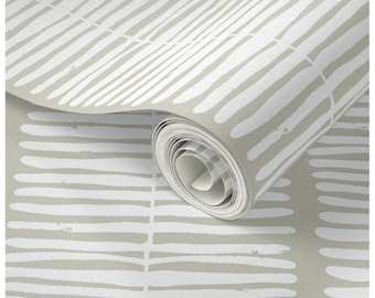 Vertical Seaweed Stripes - Sawgrass Green and White Wallpaper