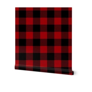 Big Time Gingham (Buffalo Check)  Wallpaper - Classic Red and Black (Prepasted and Peel & Stick Options)