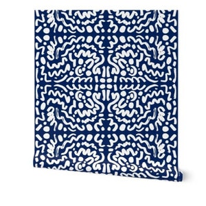 The Cabo Vacation Wallpaper - Navy Blue and White.  (Removal and Classic Pre-Pasted Options)