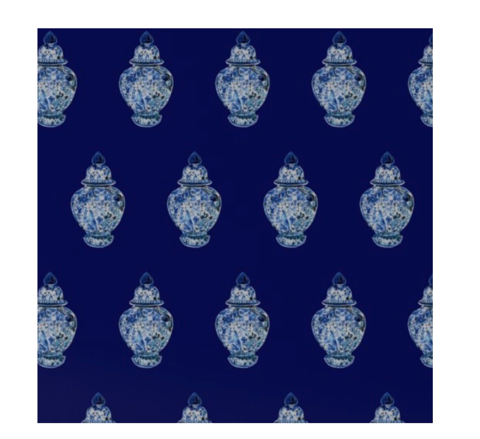 Blue & White Ginger Jar Wallpaper on a Midnight Blue Background SMALL