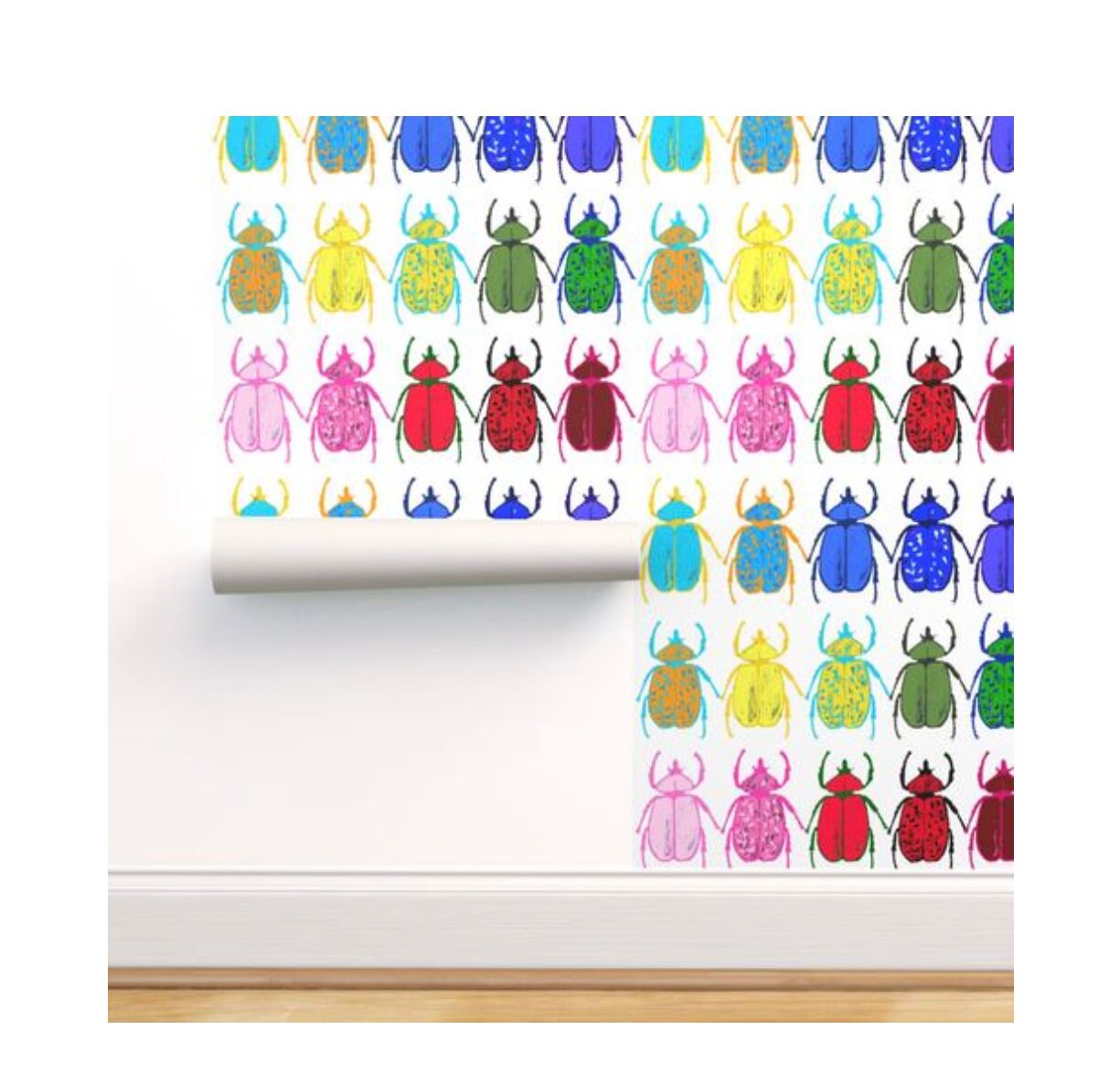 Jewel Toned Rainbow Bugs Wallpaper - White - Etsy