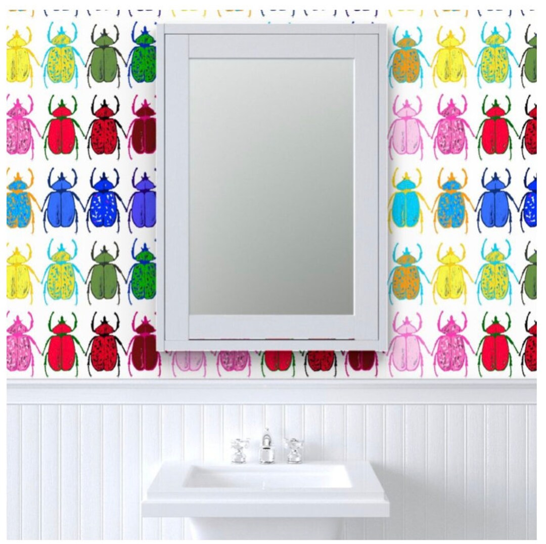 Jewel Toned Rainbow Bugs Wallpaper - White - Etsy