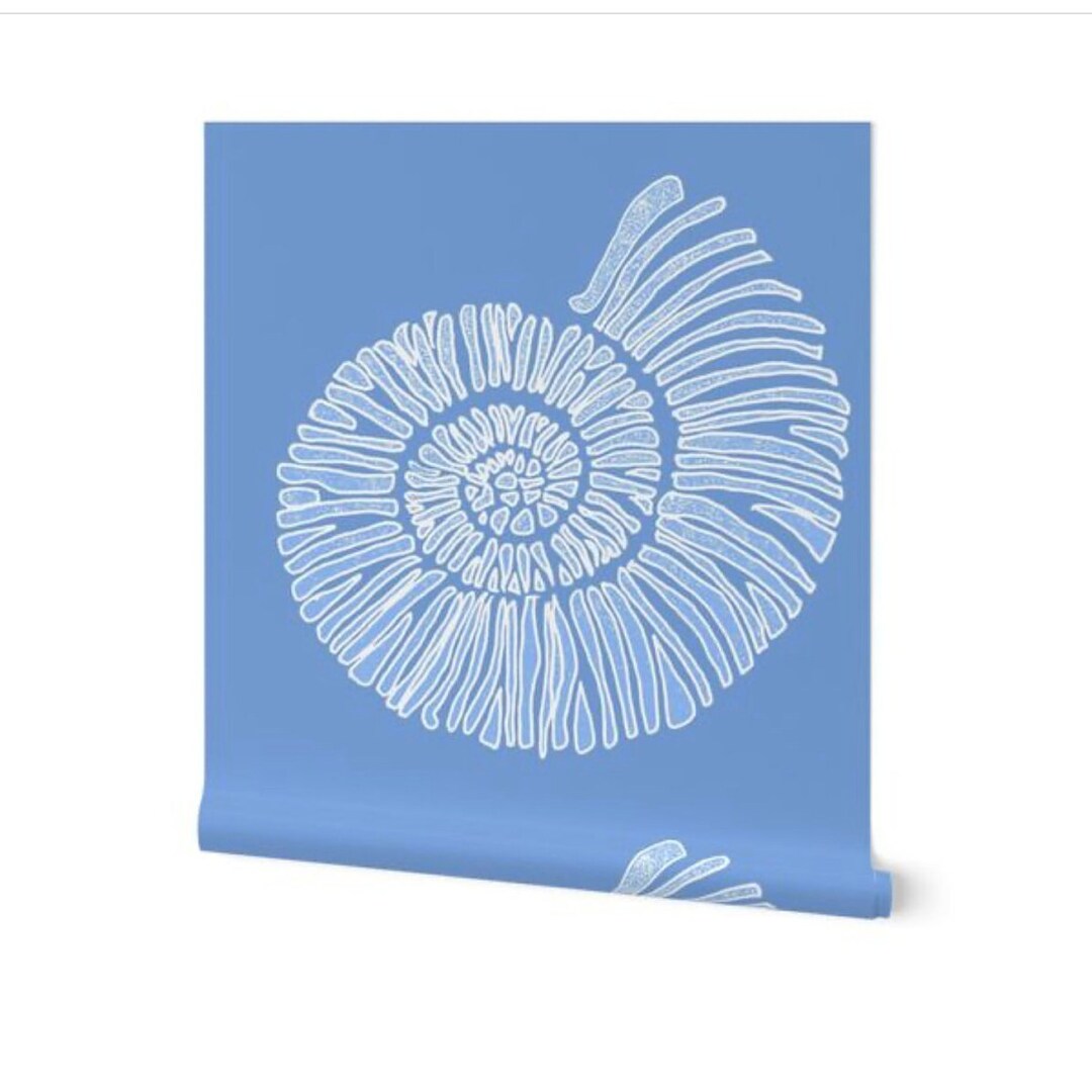 Nautilus Shell Wallpaper large Scale Cornflower Blue and White pre