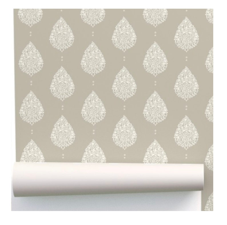 Moroccan Paisley  Wallpaper - Taupe and Ivory 