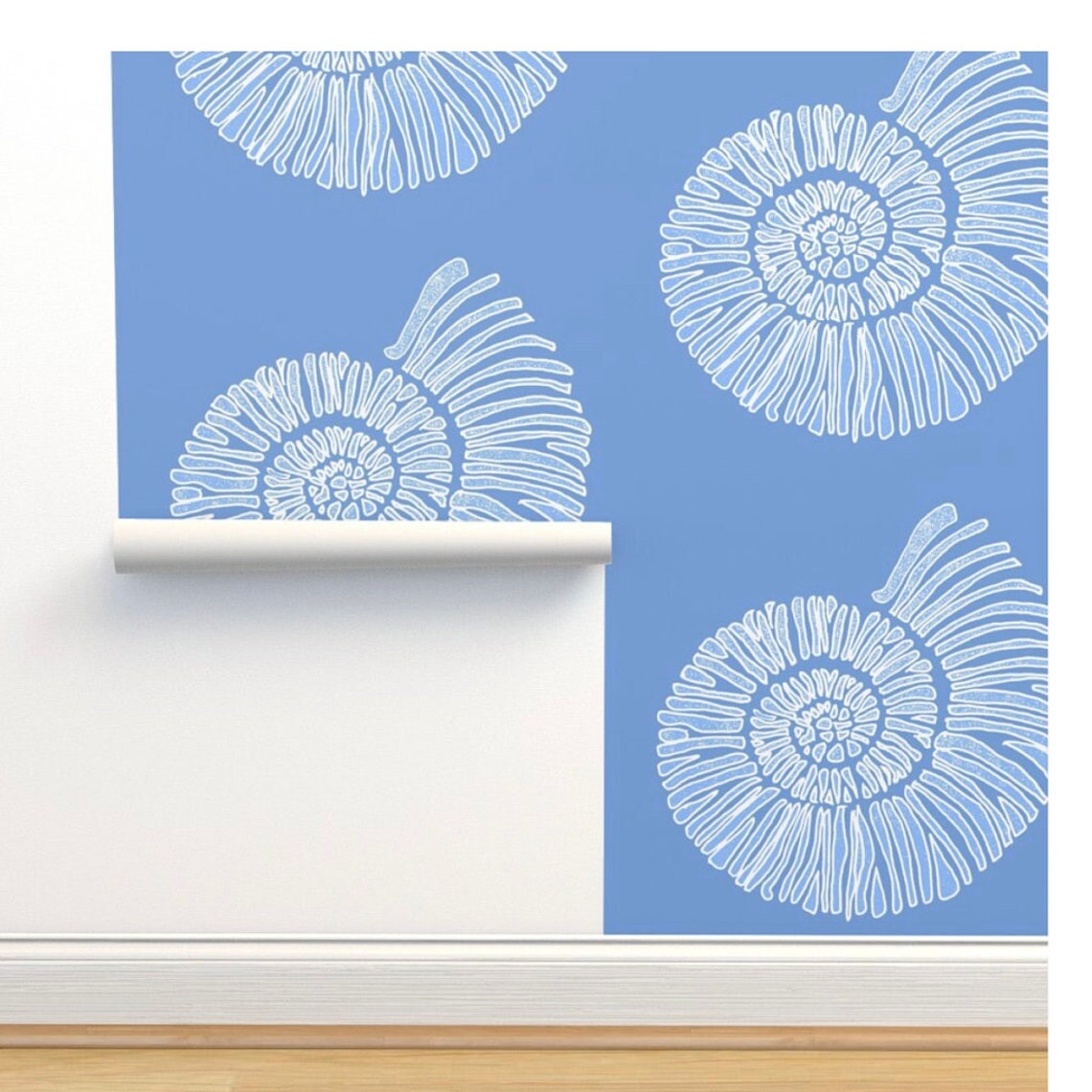 Nautilus Shell Wallpaper large Scale Cornflower Blue and - Etsy