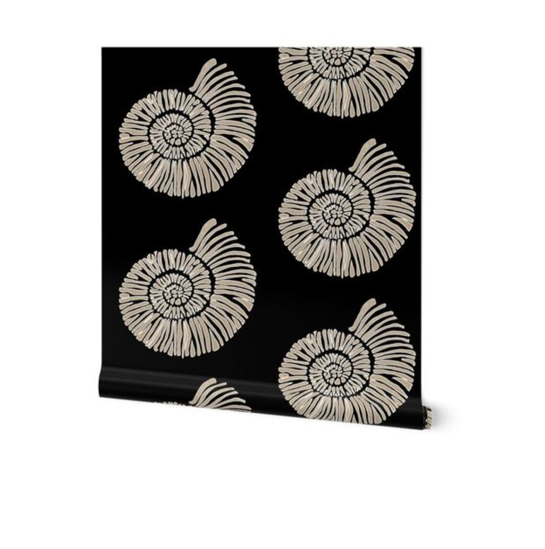 Nautilus Shell Wallpaper medium Scale Black Beige and - Etsy