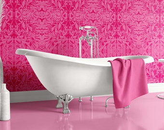 Carved Lilies Damask Wallpaper -  Hot Lipstick Pink