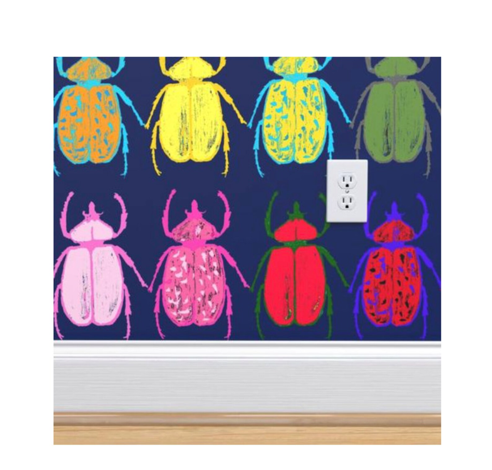 Jewel Toned Rainbow Bugs Wallpaper Navy Blue | Etsy