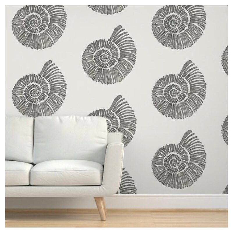 Nautilus Shell Wallpaper large Scale Greige grey & Beige - Etsy