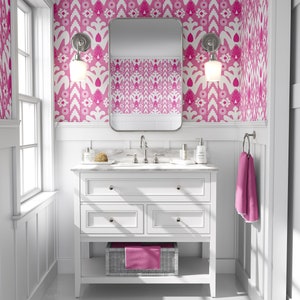 Bubblegum Pink Ikat  Wallpaper - Hot Hibiscus Pink