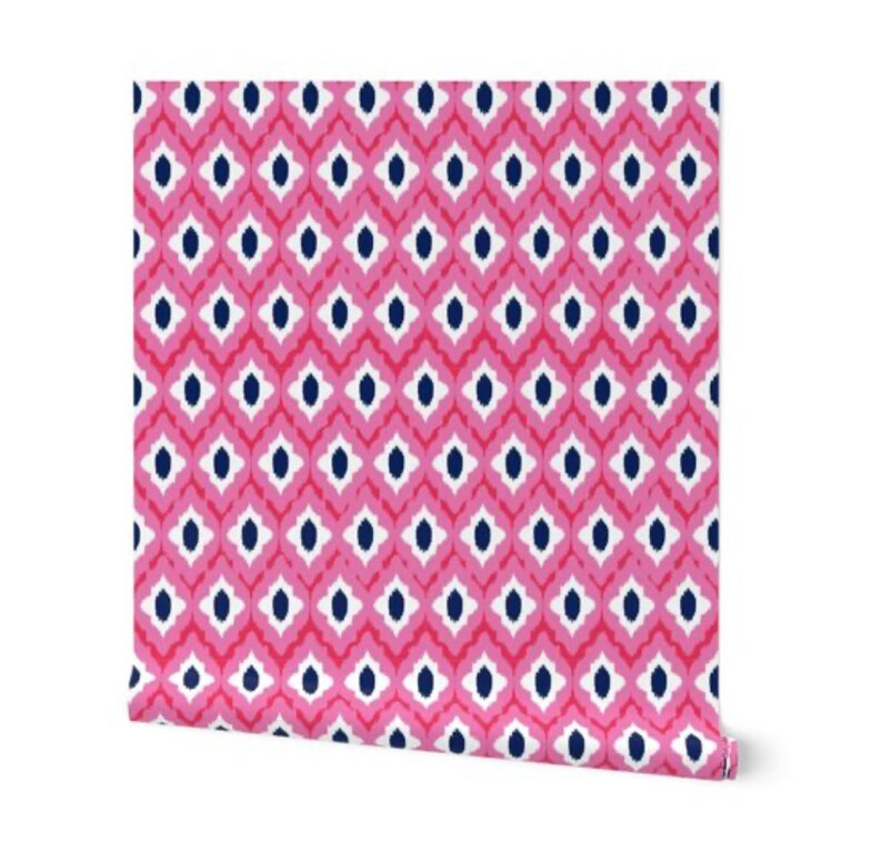 Pink & Navy Preppy Ikat Wallpaper 