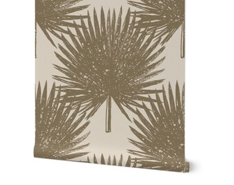 Feuilles de palmier nain - Papier peint beige champignon et huître (répétition verticale de 24 po.)