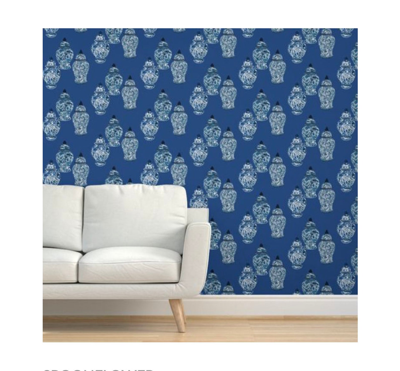 Blue & White Ginger Jar Wallpaper on a Blue Background Etsy
