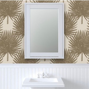Palmetto Palm Leaves - Mushroom & Oyster Beige Wallpaper  (24” vertical repeat)