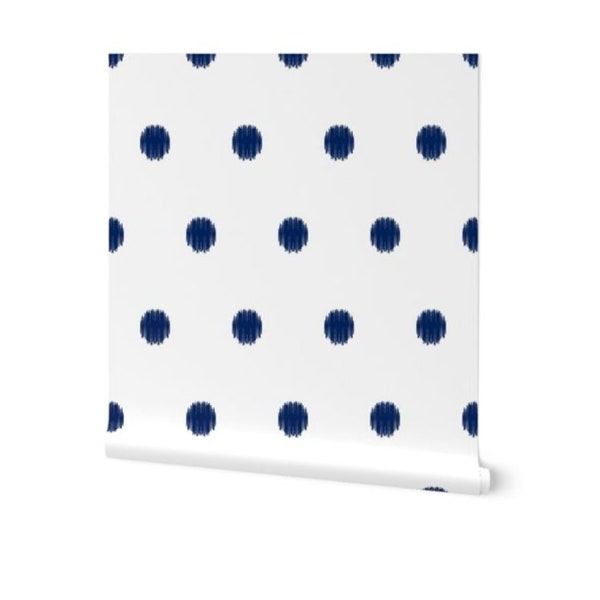 Papel pintado de lunares azul marino con garabatos - Removible, preencolado o despegar y pegar