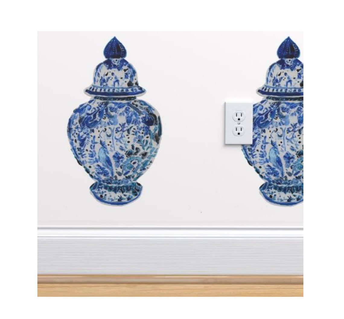Blue & White Ginger Jar Wallpaper on a Ivory Background Etsy
