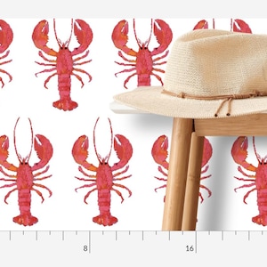 NEW!  Deep Pink/Red Watercolor Lobsters  Wallpaper -  White  Background