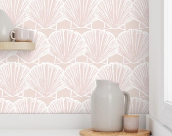 Scallop Sea Shell Wallpaper in CUSTOM LIGHT Coral  (12" vertical repeat)