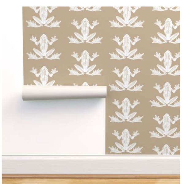 Frog Vintage Looking Illustration Wallpaper in Taupe