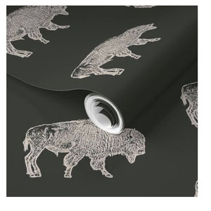 Buffalo Wallpaper: Charcoal Grey Bison Silhouette (Pre-pasted & Peel and Stick)