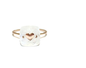 moonstone ring, gold filled ring, gold plated ring, gemstone ring, white stone ring, heart ring