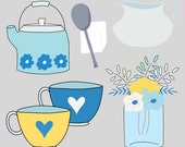 Tea Coffee Hand Drawn Clip Art // Commercial Use