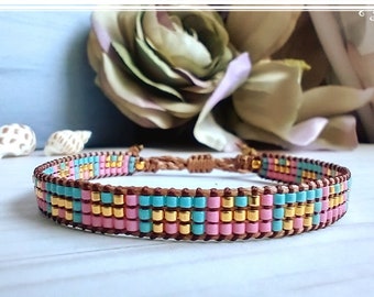Miyuki Bracelet, 24k Gold Plated Bead Loom Bracelet, Colorful Armband, Boho Accessory, Elegant Arm Candy, Slim Bracelet, Gift Idea for her.