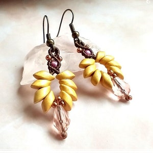 1 7/8&quot; Macrame Earrings, Simple Earrings, Light Earrings, Beaded Earrings, Drop Earrings, Charm Earrings, Dangle Earrings, Brown Earrings.