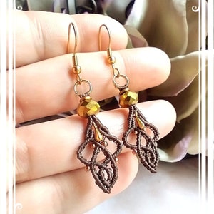 2 1/8&quot; Macrame Earrings, Simple Earrings, Light Earrings, Beaded Earrings, Drop Earrings, Charm Earrings, Dangle Earrings, Brown Earrings.