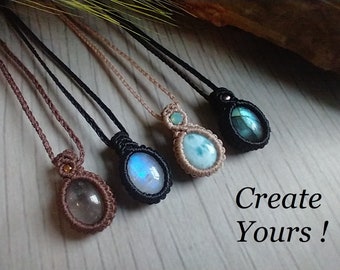 Tribal labradorite stone necklace brass choker with crystal torque necklace with healing crystal macrame necklace