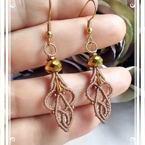 2 1/4&quot; Macrame Earrings, Simple Earrings, Light Earrings, Beaded Earrings, Drop Earrings, Charm Earrings, Dangle Earrings, Beige Earrings.