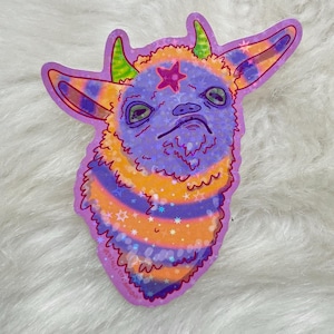 Pouting baby demonic goat psychedelic Sticker Holographic 3.5” x 4.25”