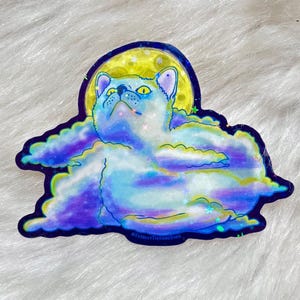 Cat Cloud holographic stars Vinyl Sticker 4” x 3”