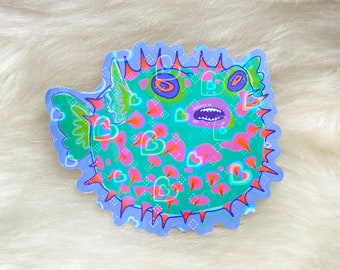 High Anxiety Pufferfish Holographic Vinyl Sticker 4” x 3.25”