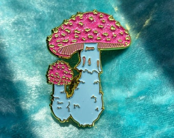 Amanita Mushroom Soft Enamel Pin 1.5 Inches Glitter