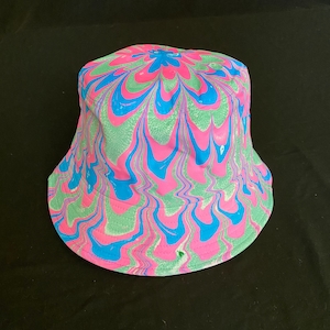 Spring Flowers Marbled Psychedelic Bucket Hat ebru Suminagashi