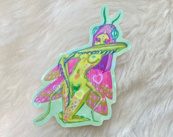 Orchid Mantis Fairy Holographic Vinyl Sticker 3.5” x 4”