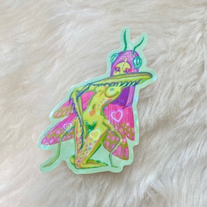 Orchid Mantis Fairy Holographic Vinyl Sticker 3.5” x 4”