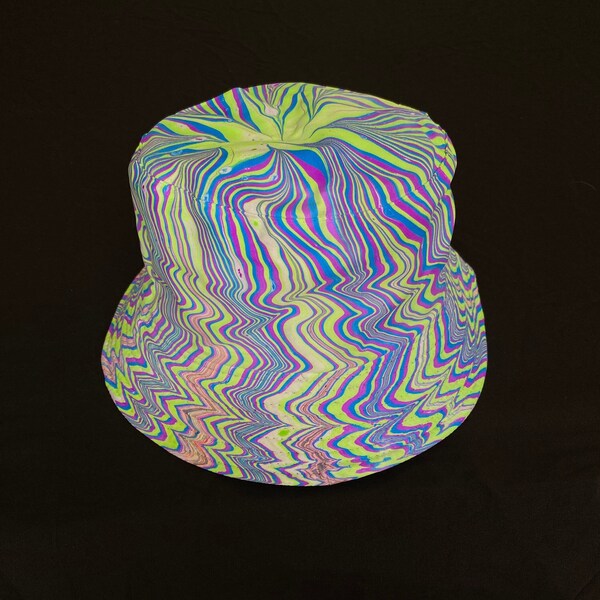 Squiggles Bleu Violet Vert Marbré Chapeau Seau Psychédélique