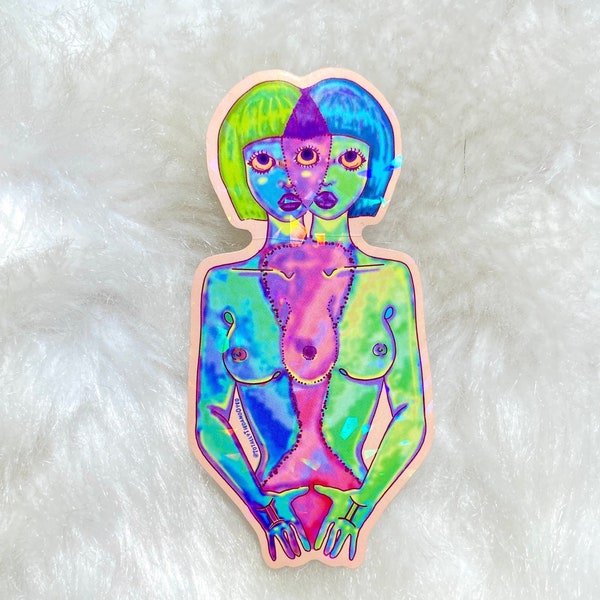 Gemini Women Art Holographic Sticker 2.4” x 4.6”