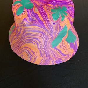 Neon Orange Floral Bucket Hat Psychedelic