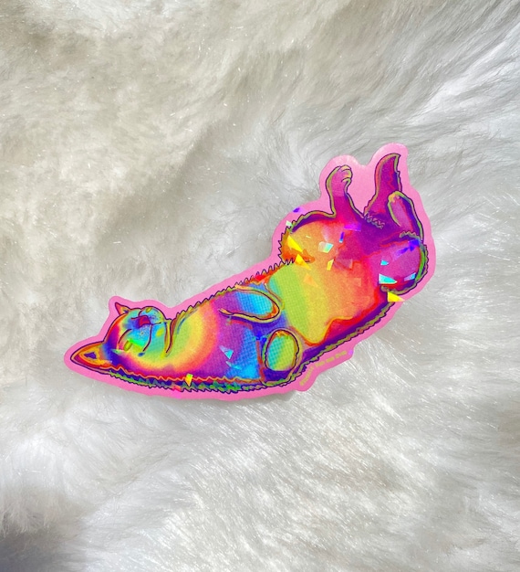Very Comfortable Kitten Holographic Sticker 4.9” x 2.5”