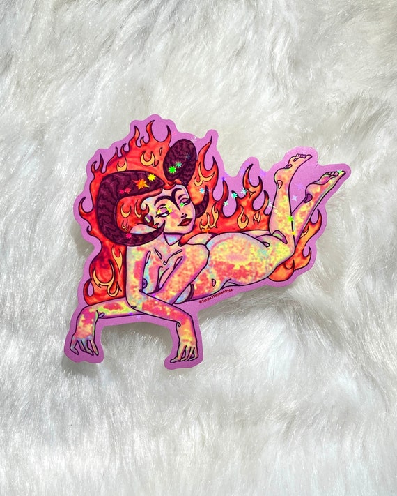 Aries Woman Astrology Art Sticker Holographic Stars 4.75 x 3.75