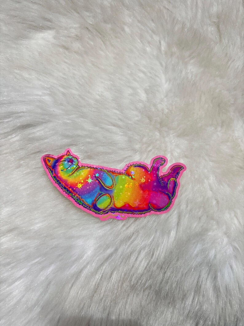 Adesivo olografico a forma di gattino molto comodo, 4,9" x 2,5" Holographic Stars