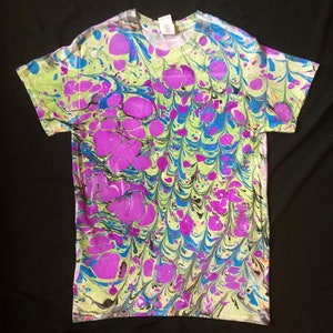 Splatter Paint Purple n Blue Marbled Trippy Ebru Shirt Size Small