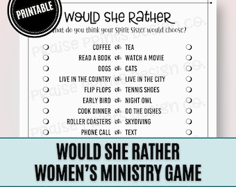 Would She Rather Women&#39;s Ministry Game, Bible Games, Christian Printable, Women&#39;s Retreat Activity, Christian Icebreaker, Church Event Game