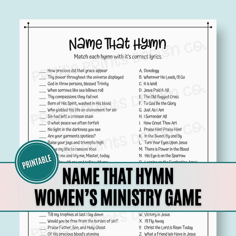 Name That Hymn Women's Ministry Game, Bible Games, Christian Printable, Women's Retreat Activity ...