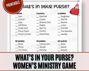 What&#39;s In Your Purse Christian Women&#39;s Ministry Game, Bible Games, Church Fellowship, Christian Printable, Women&#39;s Retreat Activity